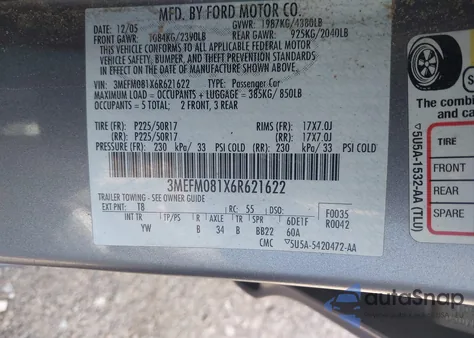 2006 Mercury Milan V6 Premier from USA, damaged, VIN 3MEFM081X6R621622